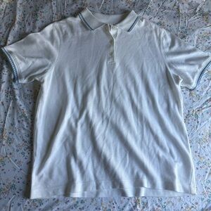 Vintage White Women's Button-Down Golf Polo w Blue Trim | Like New | 100% Cotton
